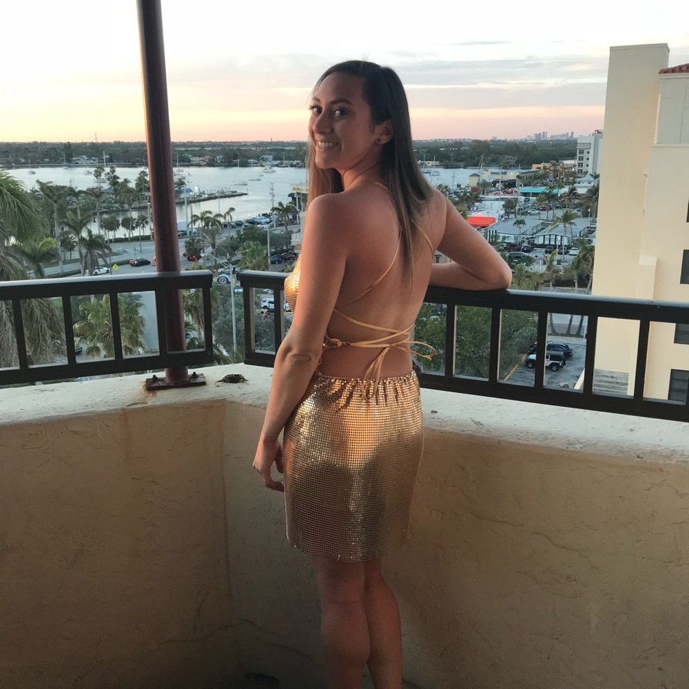 Akira Mini backless gold sequin dress